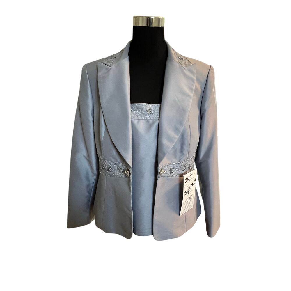 NWT Chancelle Women's Gray Beaded 2pc Blazer and Top Set Size 12